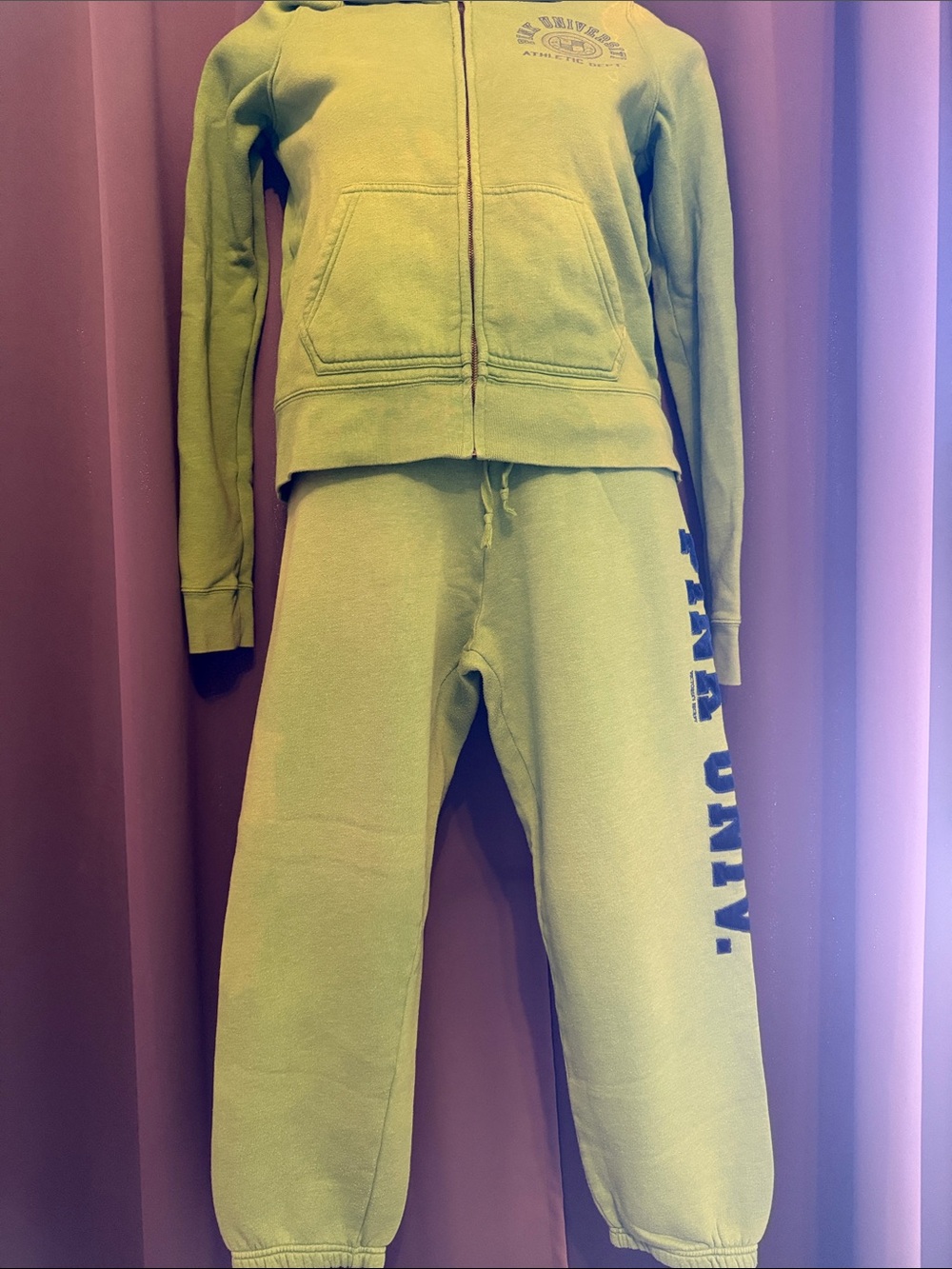 *VINTAGE Y2K* PINK Victoria's Secret Bright Green Zip Hoodie & Joggers Set
